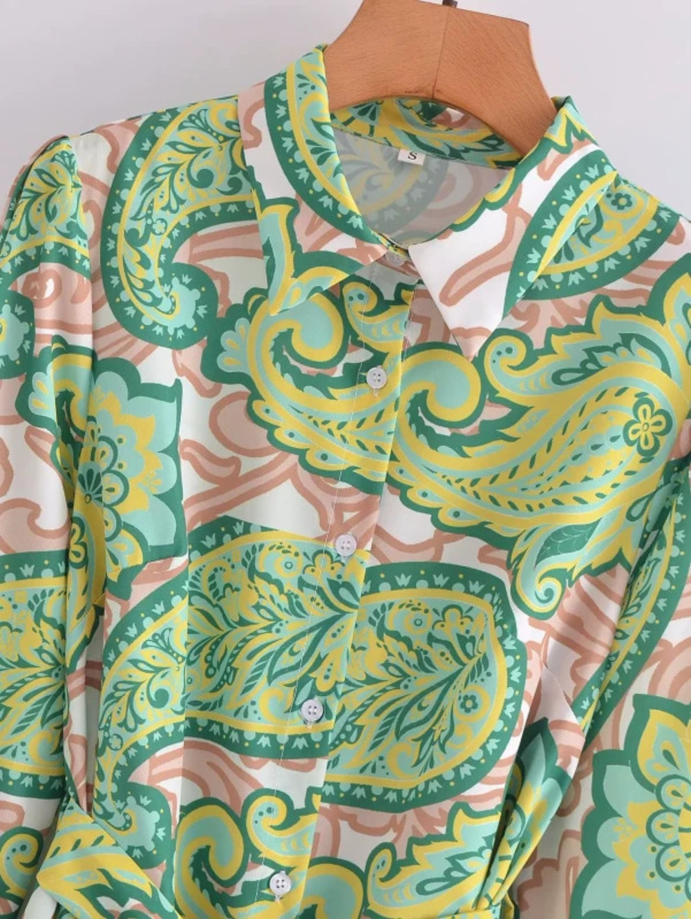 Long Sleeve Printed Tie Front Shirt Dress